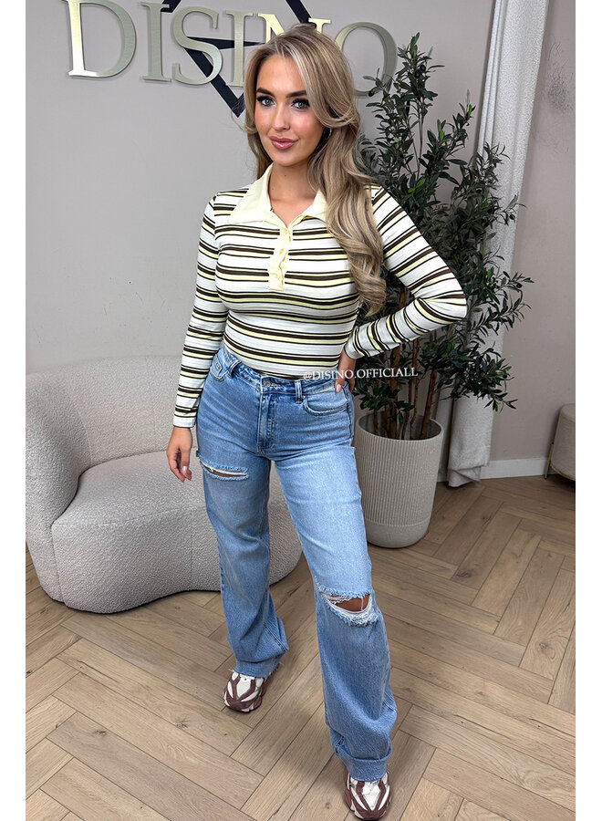 YELLOW - 'LOTTE BODY' - STRIPED POLO BODYSUIT