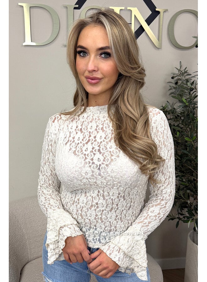 ECRU - 'SARAH TOP' - RUFFLE SLEEVE LACE TOP