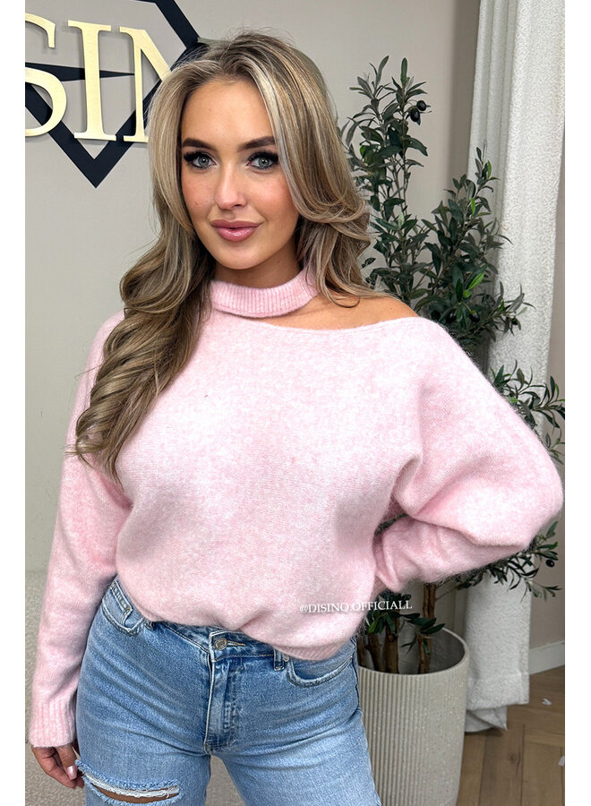 PINK - 'SANDRA KNIT' - SOFT OPEN SHOULDER KNITTED SWEATER