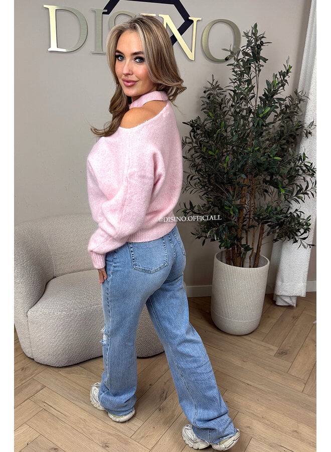 PINK - 'SANDRA KNIT' - SOFT OPEN SHOULDER KNITTED SWEATER