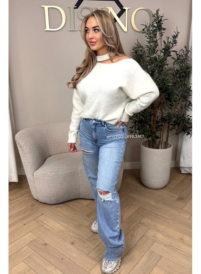 ECRU - 'SANDRA KNIT' - SOFT OPEN SHOULDER KNITTED SWEATER