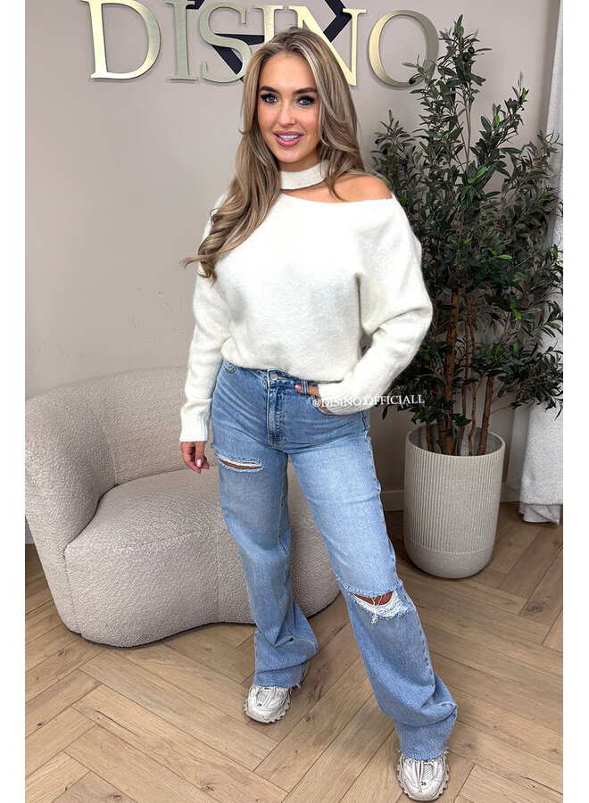 ECRU - 'SANDRA KNIT' - SOFT OPEN SHOULDER KNITTED SWEATER