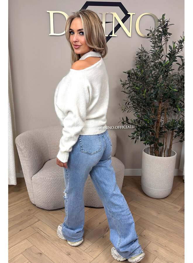 ECRU - 'SANDRA KNIT' - SOFT OPEN SHOULDER KNITTED SWEATER