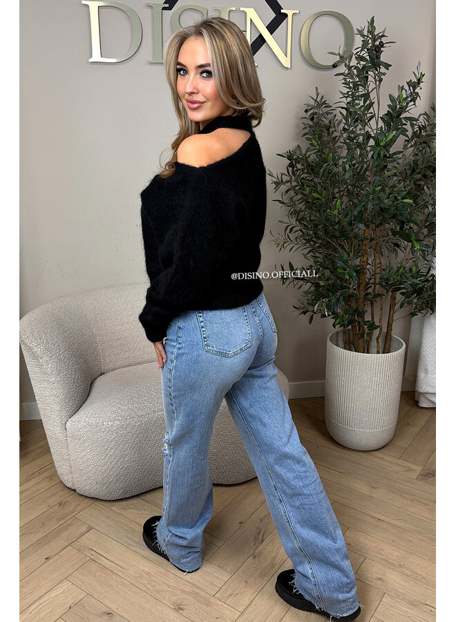 BLACK - 'SANDRA KNIT' - SOFT OPEN SHOULDER KNITTED SWEATER