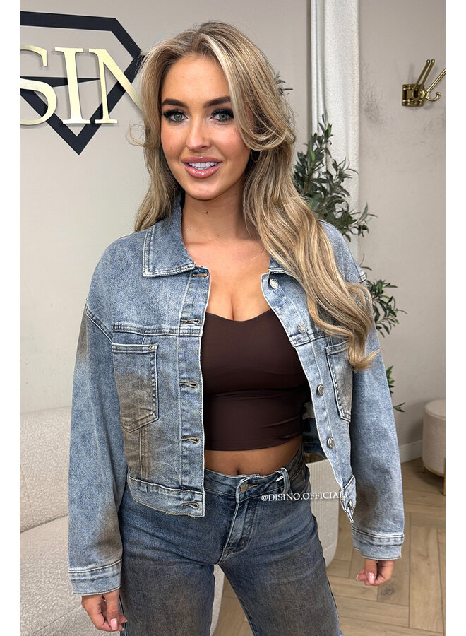 LIGHT BLUE - 'KRAKAU JACKET' - DIRTY WASH OVERSIZED DENIM JACKET