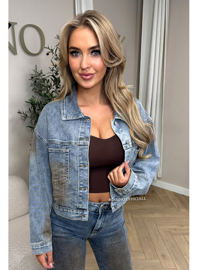 LIGHT BLUE - 'KRAKAU JACKET' - DIRTY WASH OVERSIZED DENIM JACKET