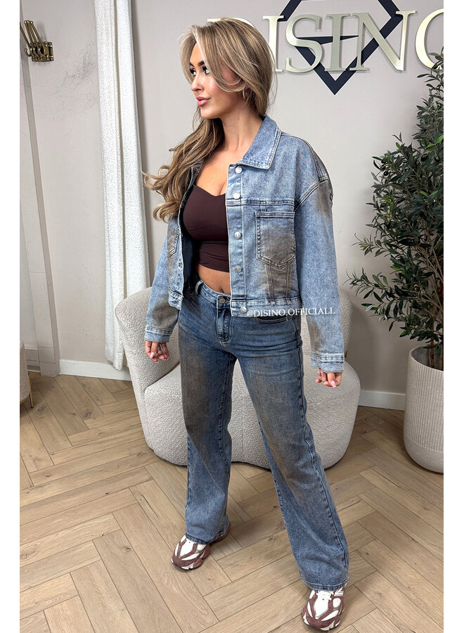 LIGHT BLUE - 'KRAKAU JACKET' - DIRTY WASH OVERSIZED DENIM JACKET