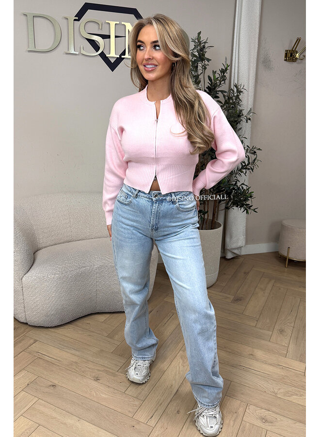 PINK - 'ZIPPER OLCAY' - SOFT KNITTED ZIPPER CARDIGAN VEST