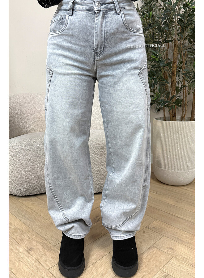GREY - 'BALVIN JEANS' - SUPER STRETCH VIRAL BALLOON CARGO LEG JEANS
