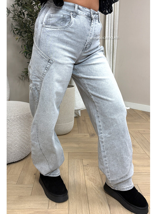 GREY - 'BALVIN JEANS' - SUPER STRETCH VIRAL BALLOON CARGO LEG JEANS