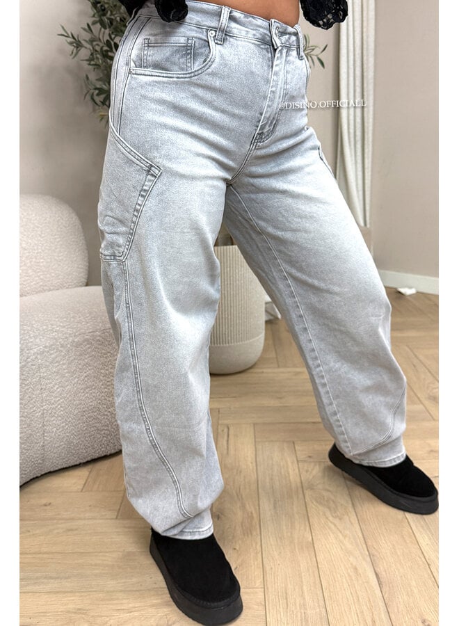 GREY - 'BALVIN JEANS' - SUPER STRETCH VIRAL BALLOON CARGO LEG JEANS