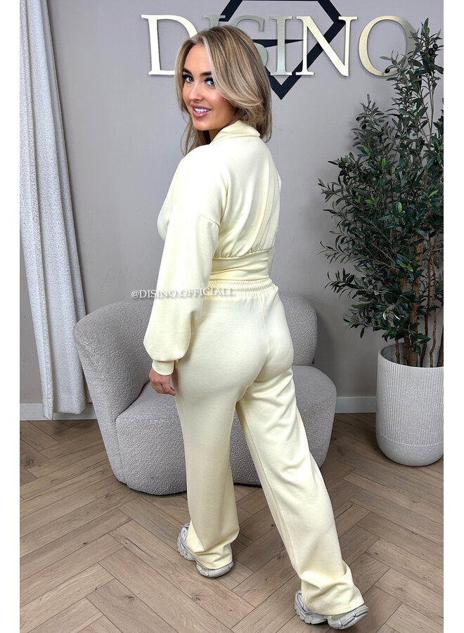 YELLOW - 'ALIDA SET' - CROPPED POLO TOP + JOGGER SET