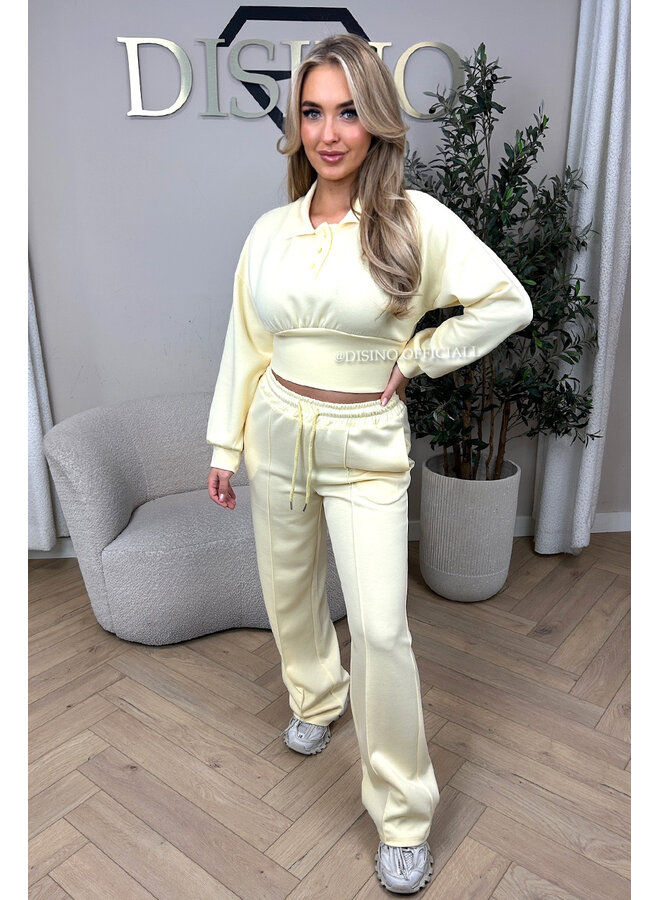 YELLOW - 'ALIDA SET' - CROPPED POLO TOP + JOGGER SET