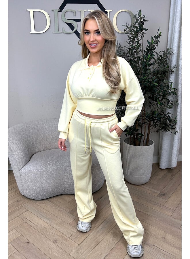 YELLOW - 'ALIDA SET' - CROPPED POLO TOP + JOGGER SET