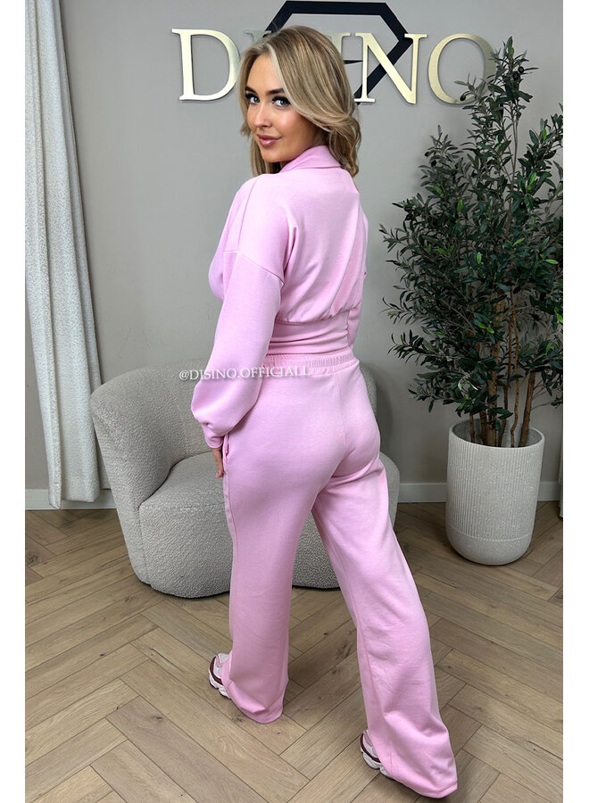 PINK - 'ALIDA SET' - CROPPED POLO TOP + JOGGER SET
