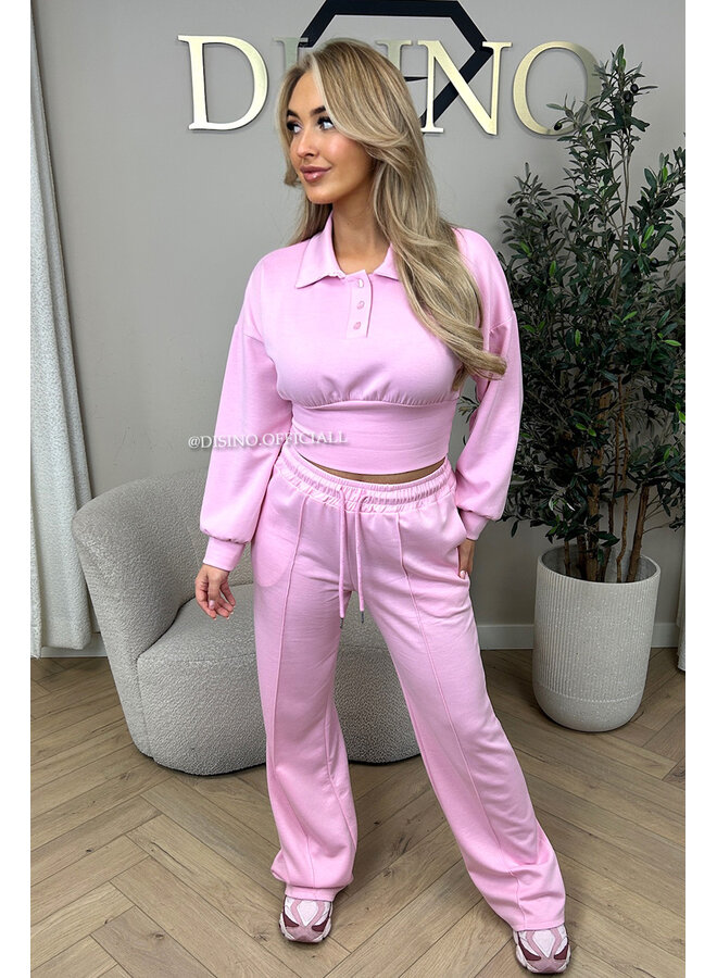 PINK - 'ALIDA SET' - CROPPED POLO TOP + JOGGER SET