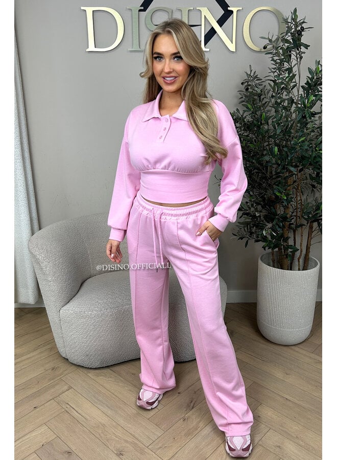 PINK - 'ALIDA SET' - CROPPED POLO TOP + JOGGER SET