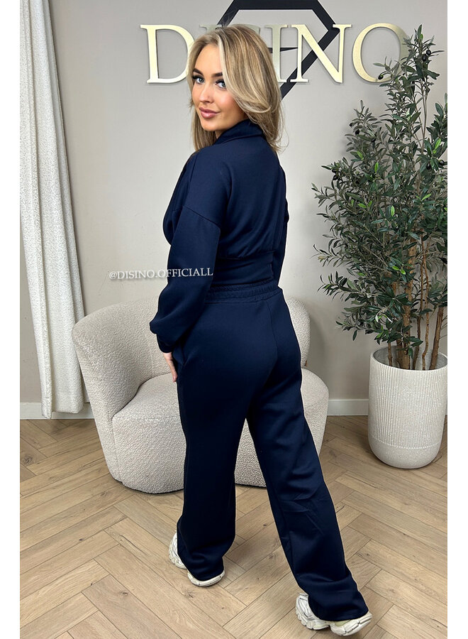 NAVY BLUE - 'ALIDA SET' - CROPPED POLO TOP + JOGGER SET