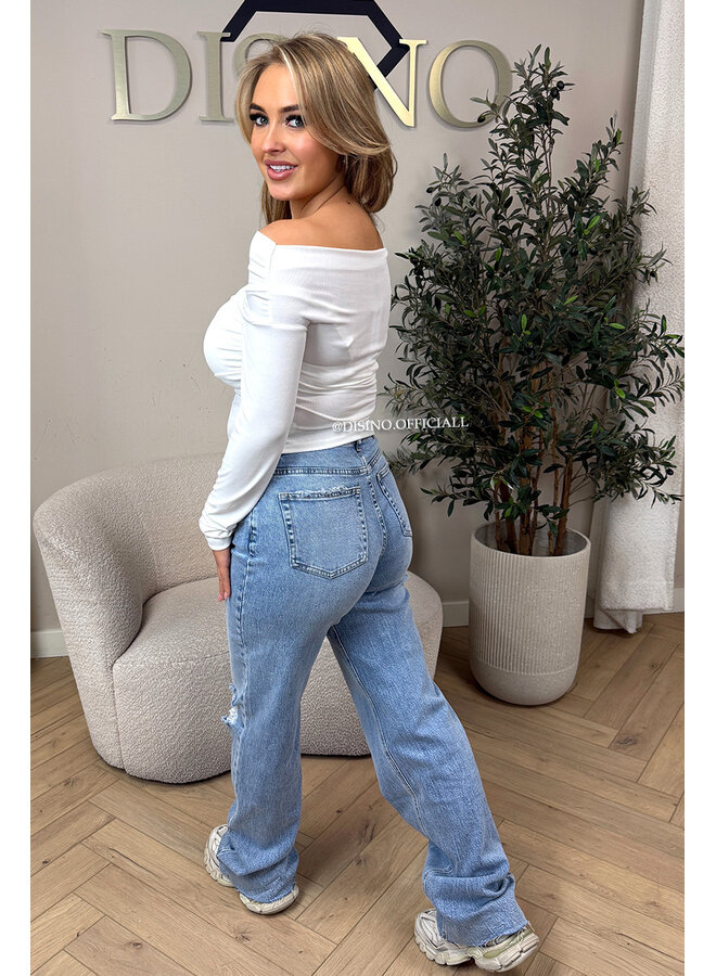 WHITE - 'MARLEY TOP' - ASYMMETRIC LONG SLEEVE TOP