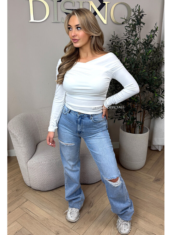 WHITE - 'MARLEY TOP' - ASYMMETRIC LONG SLEEVE TOP