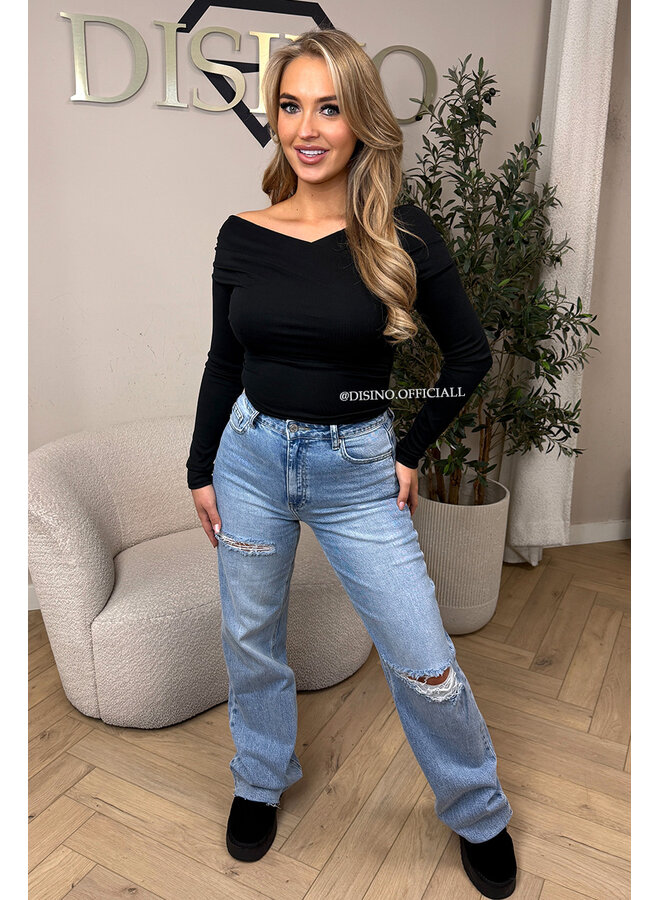 BLACK - 'MARLEY TOP' - ASYMMETRIC LONG SLEEVE TOP