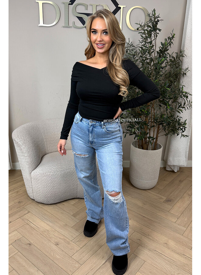 BLACK - 'MARLEY TOP' - ASYMMETRIC LONG SLEEVE TOP