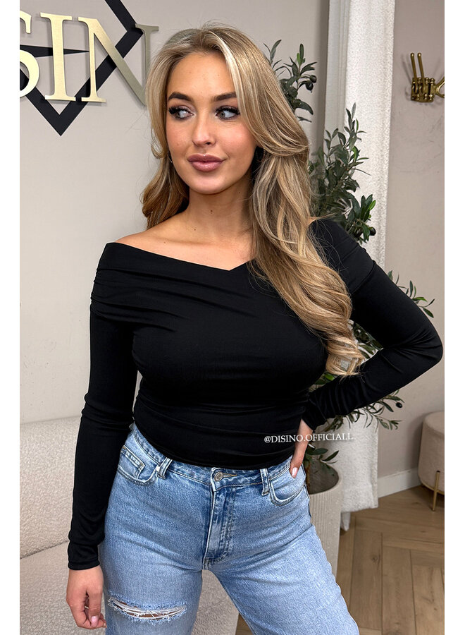 BLACK - 'MARLEY TOP' - ASYMMETRIC LONG SLEEVE TOP