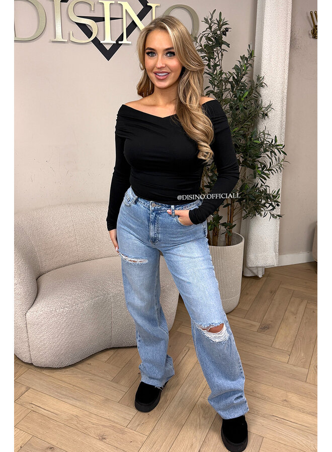 BLACK - 'MARLEY TOP' - ASYMMETRIC LONG SLEEVE TOP