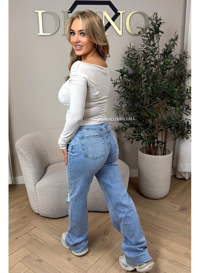 BEIGE - 'MARLEY TOP' - ASYMMETRIC LONG SLEEVE TOP