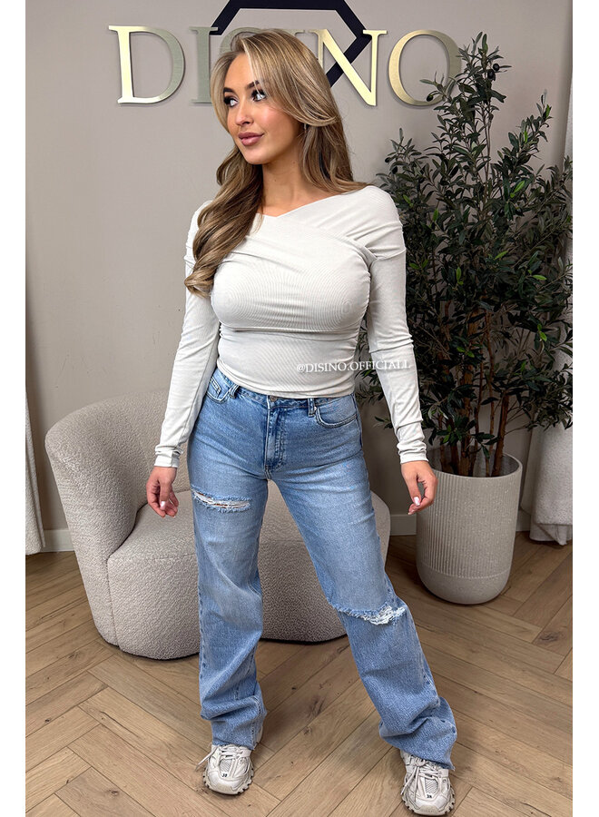 BEIGE - 'MARLEY TOP' - ASYMMETRIC LONG SLEEVE TOP