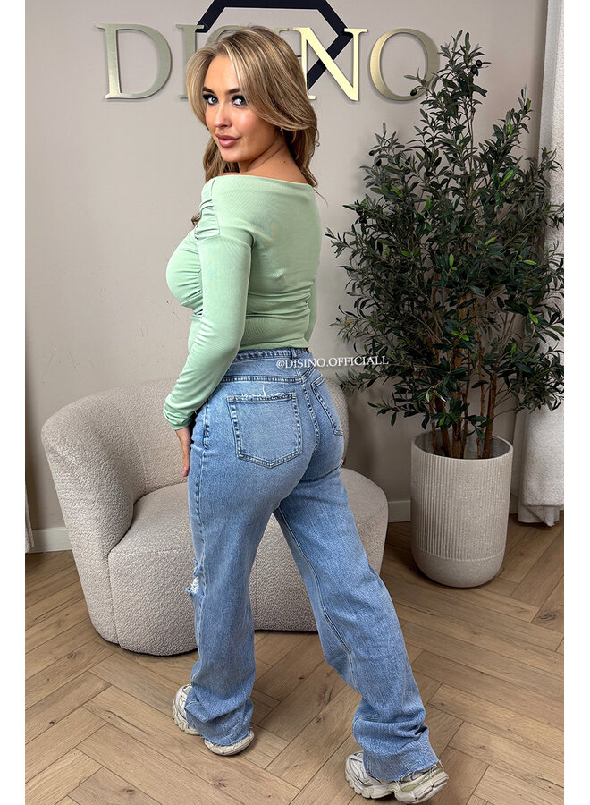 MINT GREEN - 'MARLEY TOP' - ASYMMETRIC LONG SLEEVE TOP