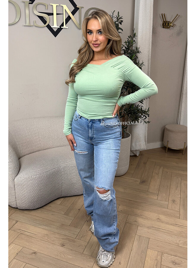 MINT GREEN - 'MARLEY TOP' - ASYMMETRIC LONG SLEEVE TOP