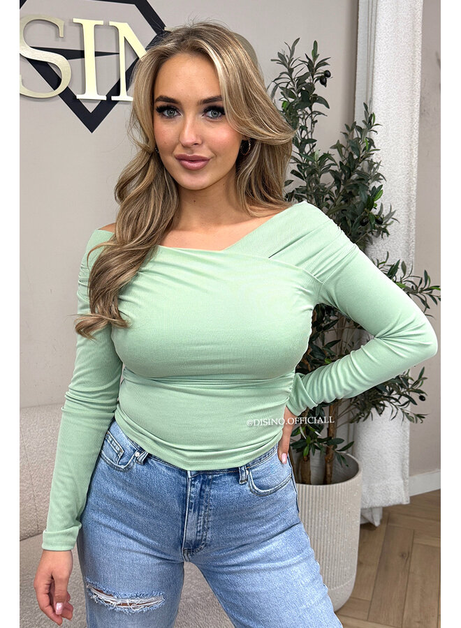 MINT GREEN - 'MARLEY TOP' - ASYMMETRIC LONG SLEEVE TOP