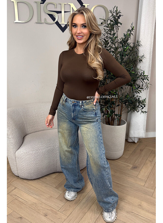 DIRTY BLUE - 'LEATHER POCKET JEANS' - VIRAL LEATHER POCKET BAGGY JEANS - NO STRETCH