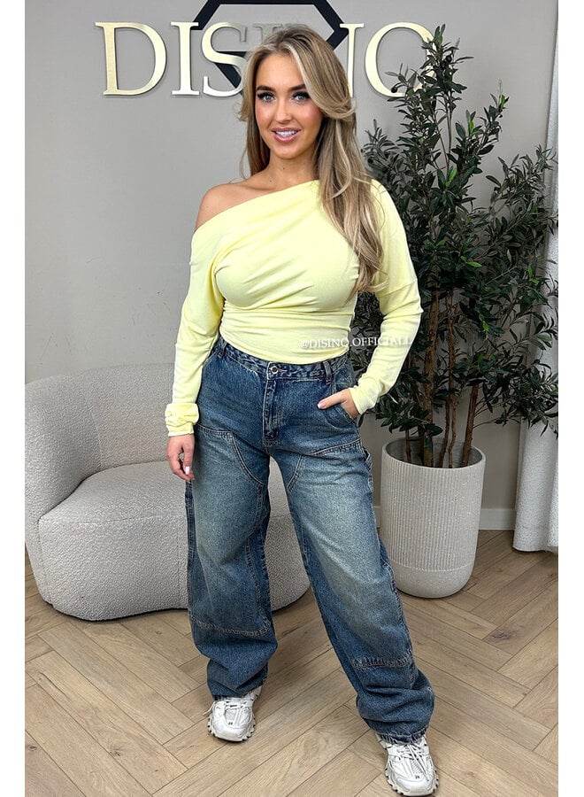 YELLOW - 'JENNIE TOP' - ONE SHOULDER SNATCHED LONG SLEEVE TOP