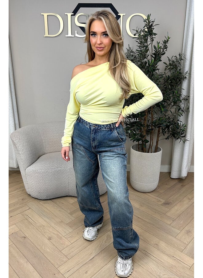 YELLOW - 'JENNIE TOP' - ONE SHOULDER SNATCHED LONG SLEEVE TOP