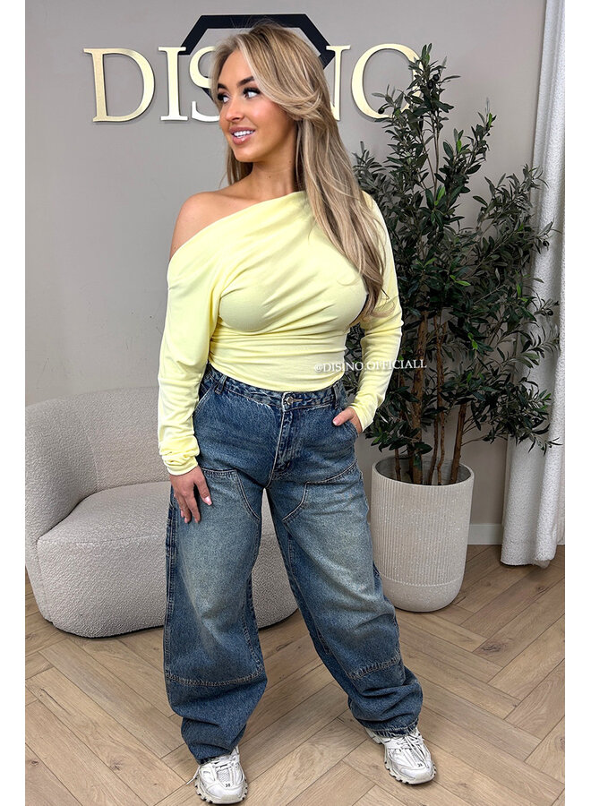 YELLOW - 'JENNIE TOP' - ONE SHOULDER SNATCHED LONG SLEEVE TOP