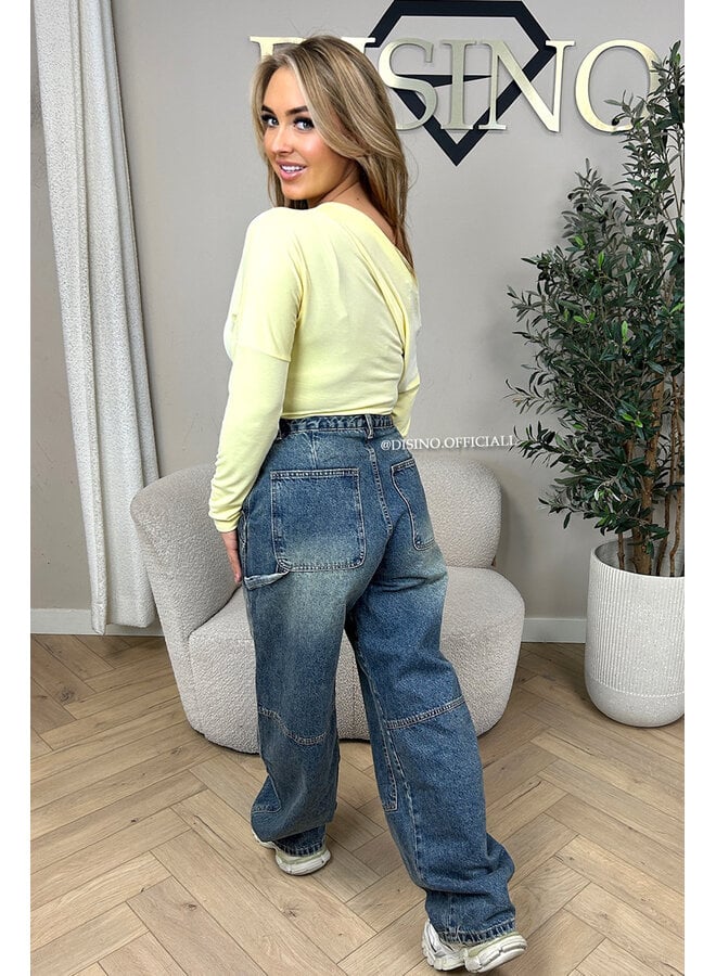 YELLOW - 'JENNIE TOP' - ONE SHOULDER SNATCHED LONG SLEEVE TOP