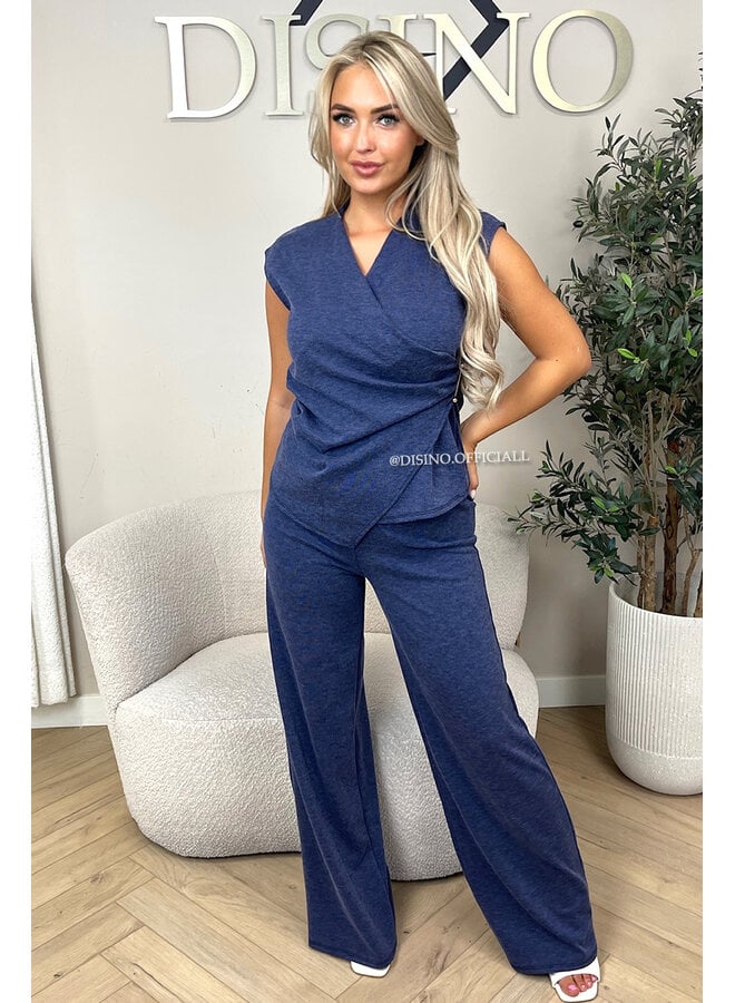NAVY BLUE - 'AURORA SET' - CHIQUE COMFY TOP + PANTS SET