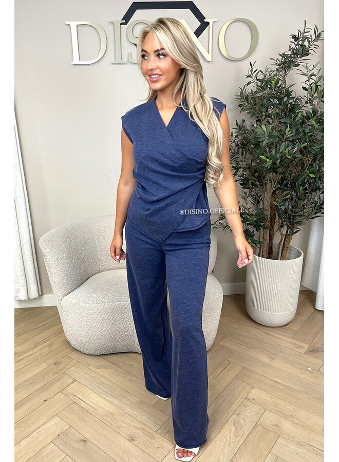 NAVY BLUE - 'AURORA SET' - CHIQUE COMFY TOP + PANTS SET