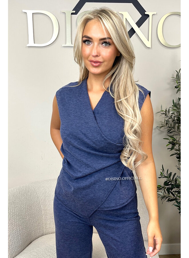 NAVY BLUE - 'AURORA SET' - CHIQUE COMFY TOP + PANTS SET