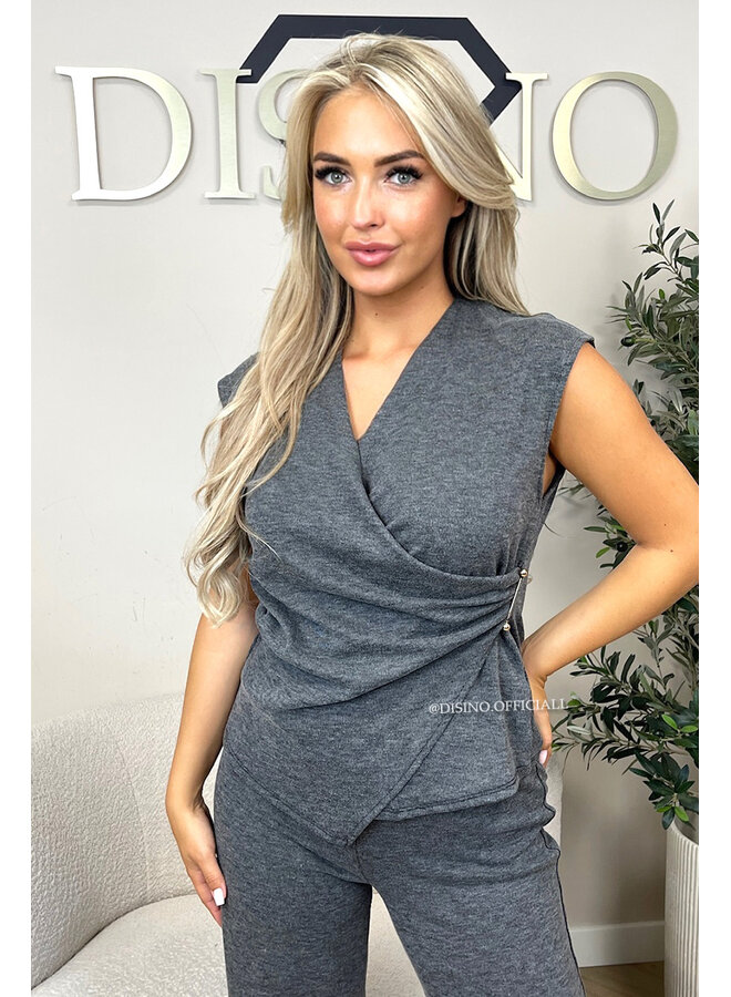 DARK GREY - 'AURORA SET' - CHIQUE COMFY TOP + PANTS SET