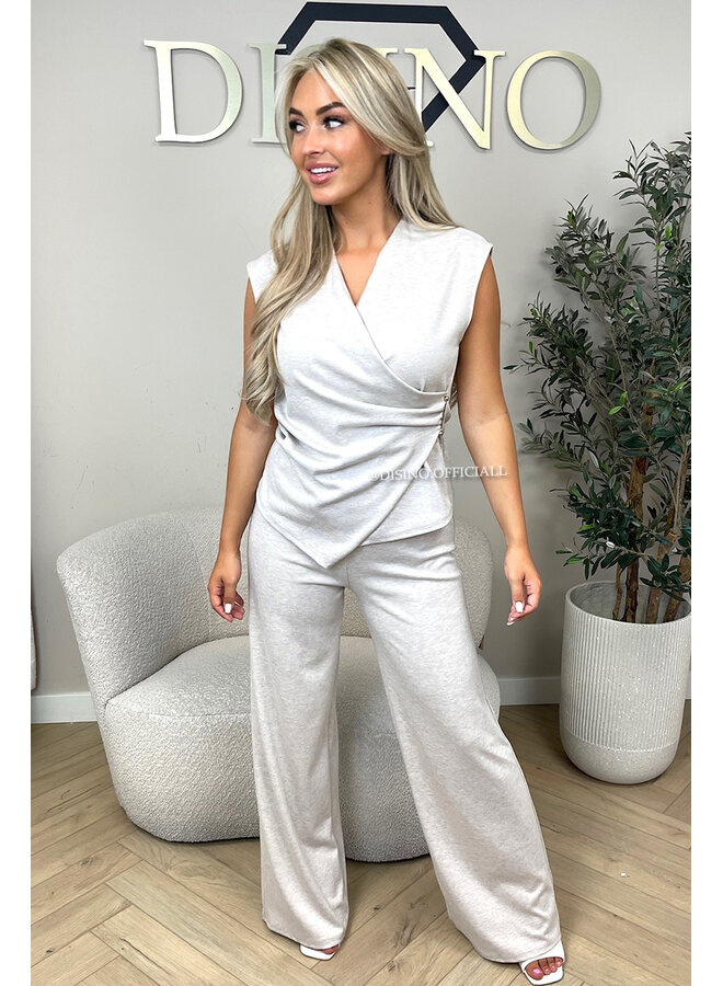 BEIGE - 'AURORA SET' - CHIQUE COMFY TOP + PANTS SET