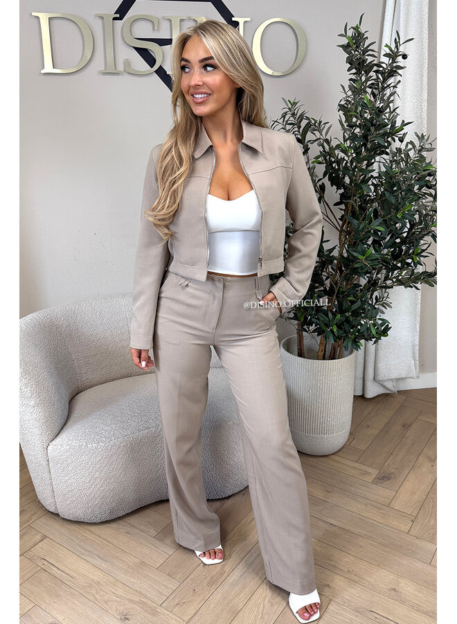 TAUPE - 'ELOISA PANTS' - VIRAL STRETCH PANTALON