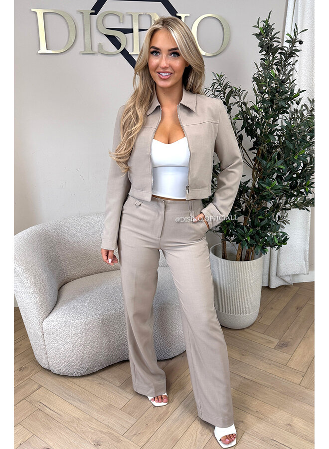 TAUPE - 'ELOISA PANTS' - VIRAL STRETCH PANTALON