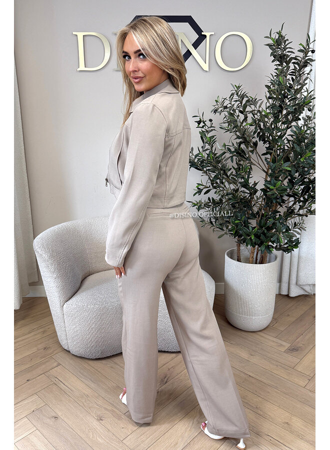 TAUPE - 'ELOISA PANTS' - VIRAL STRETCH PANTALON