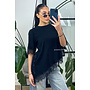 BLACK - 'LINA TEE' - LONG ASSYMETRIC LACE TEE