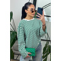 WHITE/GREEN - 'LEONI TEE' - STRIPED LONG SLEEVE TEE