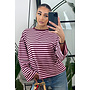 WINE/PINK - 'LEONI TEE' - STRIPED LONG SLEEVE TEE