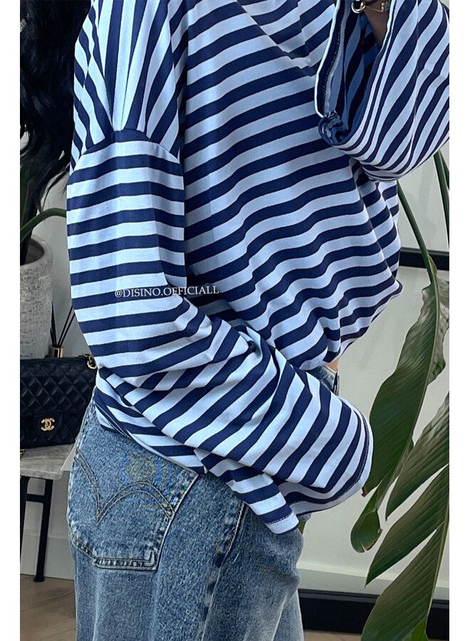BLUE - 'LEONI TEE' - STRIPED LONG SLEEVE TEE